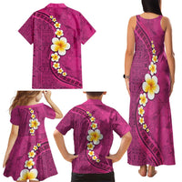Polynesian Hibiscus and Plumeria with Tapa Pattern Family Matching Tank Maxi Dress and Hawaiian Shirt Pink Color LT03 - Polynesian Pride
