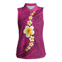 Polynesian Hibiscus and Plumeria with Tapa Pattern Women Sleeveless Polo Shirt Pink Color LT03 Female Pink - Polynesian Pride
