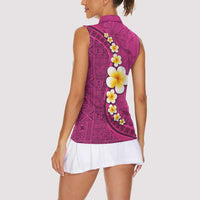Polynesian Hibiscus and Plumeria with Tapa Pattern Women Sleeveless Polo Shirt Pink Color LT03 - Polynesian Pride