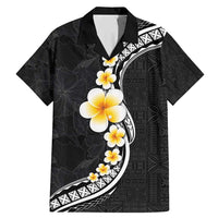 Pacific Hibiscus and Plumeria with Tapa Pattern Family Matching Mermaid Dress and Hawaiian Shirt Black Color LT03 Dad's Shirt - Short Sleeve Black - Polynesian Pride