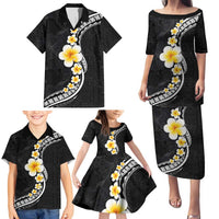 Pacific Hibiscus and Plumeria with Tapa Pattern Family Matching Puletasi and Hawaiian Shirt Black Color LT03 - Polynesian Pride