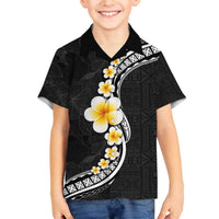 Pacific Hibiscus and Plumeria with Tapa Pattern Family Matching Puletasi and Hawaiian Shirt Black Color LT03 Son's Shirt Black - Polynesian Pride