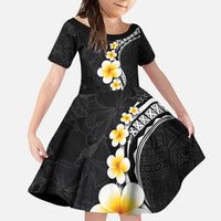 Pacific Hibiscus and Plumeria with Tapa Pattern Family Matching Summer Maxi Dress and Hawaiian Shirt Black Color LT03 Daughter's Dress Black - Polynesian Pride