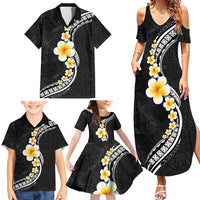 Pacific Hibiscus and Plumeria with Tapa Pattern Family Matching Summer Maxi Dress and Hawaiian Shirt Black Color LT03 - Polynesian Pride