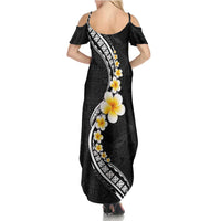 Pacific Hibiscus and Plumeria with Tapa Pattern Family Matching Summer Maxi Dress and Hawaiian Shirt Black Color LT03 - Polynesian Pride