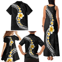 Pacific Hibiscus and Plumeria with Tapa Pattern Family Matching Tank Maxi Dress and Hawaiian Shirt Black Color LT03 - Polynesian Pride
