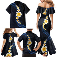 Pacific Hibiscus and Plumeria with Tapa Pattern Family Matching Mermaid Dress and Hawaiian Shirt Dark Blue Color LT03 - Polynesian Pride
