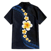 Pacific Hibiscus and Plumeria with Tapa Pattern Family Matching Off Shoulder Maxi Dress and Hawaiian Shirt Dark Blue Color LT03 - Polynesian Pride
