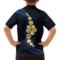 Pacific Hibiscus and Plumeria with Tapa Pattern Family Matching Puletasi and Hawaiian Shirt Dark Blue Color LT03 - Polynesian Pride
