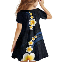 Pacific Hibiscus and Plumeria with Tapa Pattern Family Matching Puletasi and Hawaiian Shirt Dark Blue Color LT03 - Polynesian Pride