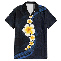 Pacific Hibiscus and Plumeria with Tapa Pattern Family Matching Tank Maxi Dress and Hawaiian Shirt Dark Blue Color LT03 Dad's Shirt - Short Sleeve Blue - Polynesian Pride