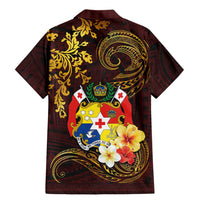 Tonga Ngatu and Hibiscus with Polynesian Tattoo Family Matching Mermaid Dress and Hawaiian Shirt Gold and Oxblood Color LT03 - Polynesian Pride