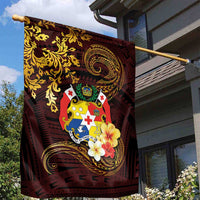 Tonga Ngatu and Hibiscus with Polynesian Tattoo Garden Flag Gold and Oxblood Color LT03 - Polynesian Pride