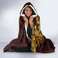 Tonga Ngatu and Hibiscus with Polynesian Tattoo Hooded Blanket Gold and Oxblood Color LT03 - Polynesian Pride