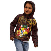 Tonga Ngatu and Hibiscus with Polynesian Tattoo Kid Hoodie Gold and Oxblood Color LT03 - Polynesian Pride