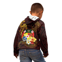 Tonga Ngatu and Hibiscus with Polynesian Tattoo Kid Hoodie Gold and Oxblood Color LT03 - Polynesian Pride