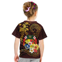 Tonga Ngatu and Hibiscus with Polynesian Tattoo Kid T Shirt Gold and Oxblood Color LT03 - Polynesian Pride