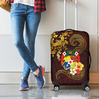 Tonga Ngatu and Hibiscus with Polynesian Tattoo Luggage Cover Gold and Oxblood Color LT03 - Polynesian Pride
