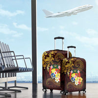 Tonga Ngatu and Hibiscus with Polynesian Tattoo Luggage Cover Gold and Oxblood Color LT03 - Polynesian Pride