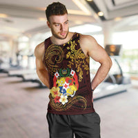 Tonga Ngatu and Hibiscus with Polynesian Tattoo Men Tank Top Gold and Oxblood Color LT03 Oxblood - Polynesian Pride