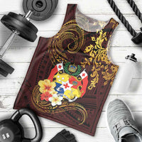 Tonga Ngatu and Hibiscus with Polynesian Tattoo Men Tank Top Gold and Oxblood Color LT03 - Polynesian Pride