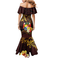 Tonga Ngatu and Hibiscus with Polynesian Tattoo Mermaid Dress Gold and Oxblood Color LT03 - Polynesian Pride
