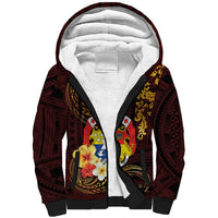 Tonga Ngatu and Hibiscus with Polynesian Tattoo Sherpa Hoodie Gold and Oxblood Color LT03 Unisex Oxblood - Polynesian Pride