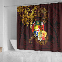 Tonga Ngatu and Hibiscus with Polynesian Tattoo Shower Curtain Gold and Oxblood Color LT03 - Polynesian Pride