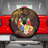 Tonga Ngatu and Hibiscus with Polynesian Tattoo Spare Tire Cover Gold and Oxblood Color LT03 - Polynesian Pride