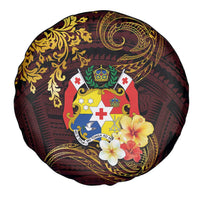 Tonga Ngatu and Hibiscus with Polynesian Tattoo Spare Tire Cover Gold and Oxblood Color LT03 - Polynesian Pride
