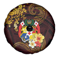 Tonga Ngatu and Hibiscus with Polynesian Tattoo Spare Tire Cover Gold and Oxblood Color LT03 - Polynesian Pride
