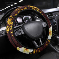 Tonga Ngatu and Hibiscus with Polynesian Tattoo Steering Wheel Cover Gold and Oxblood Color LT03 Universal Fit Oxblood - Polynesian Pride