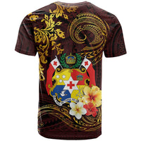 Tonga Ngatu and Hibiscus with Polynesian Tattoo T Shirt Gold and Oxblood Color LT03 - Polynesian Pride