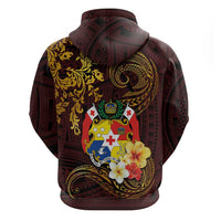 Tonga Ngatu and Hibiscus with Polynesian Tattoo Zip Hoodie Gold and Oxblood Color LT03 - Polynesian Pride