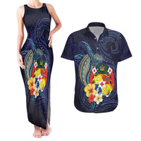 Tonga Vava'u Humpback Whale Blue Water Couples Matching Tank Maxi Dress and Hawaiian Shirt Polynesian Hibiscus Flowers LT03 Blue - Polynesian Pride