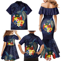 Tonga Vava'u Humpback Whale Blue Water Family Matching Mermaid Dress and Hawaiian Shirt Polynesian Hibiscus Flowers LT03 - Polynesian Pride