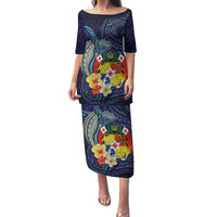 Tonga Vava'u Humpback Whale Blue Water Family Matching Puletasi and Hawaiian Shirt Polynesian Hibiscus Flowers LT03 Mom's Dress Blue - Polynesian Pride