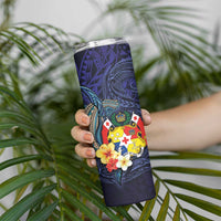 Tonga Vava'u Humpback Whale Blue Water Skinny Tumbler Polynesian Hibiscus Flowers LT03 - Polynesian Pride