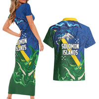 Solomon Islands Polynesian Tribal Shark and Crocodile Couples Matching Short Sleeve Bodycon Dress and Hawaiian Shirt LT03 - Polynesian Pride