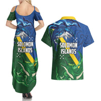 Solomon Islands Polynesian Tribal Shark and Crocodile Couples Matching Summer Maxi Dress and Hawaiian Shirt LT03 - Polynesian Pride