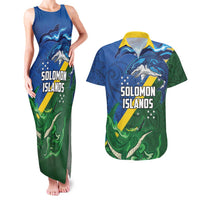 Solomon Islands Polynesian Tribal Shark and Crocodile Couples Matching Tank Maxi Dress and Hawaiian Shirt LT03 Blue - Polynesian Pride