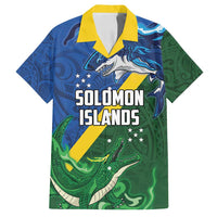 Solomon Islands Polynesian Tribal Shark and Crocodile Family Matching Long Sleeve Bodycon Dress and Hawaiian Shirt LT03 Dad's Shirt - Short Sleeve Blue - Polynesian Pride