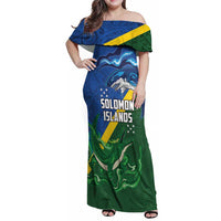 Solomon Islands Polynesian Tribal Shark and Crocodile Family Matching Off Shoulder Maxi Dress and Hawaiian Shirt LT03 Mom's Dress Blue - Polynesian Pride