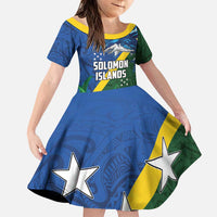 Solomon Islands Polynesian Tribal Shark and Crocodile Family Matching Puletasi and Hawaiian Shirt LT03 Daughter's Dress Blue - Polynesian Pride