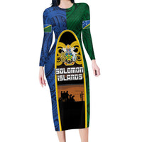 Solomon Islands Remembrance Day Family Matching Long Sleeve Bodycon Dress and Hawaiian Shirt Lest We Forget and Polynesian Tattoo Pattern LT03 Mom's Dress Black - Polynesian Pride