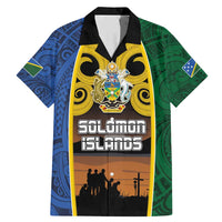 Solomon Islands Remembrance Day Family Matching Mermaid Dress and Hawaiian Shirt Lest We Forget and Polynesian Tattoo Pattern LT03 Dad's Shirt - Short Sleeve Black - Polynesian Pride