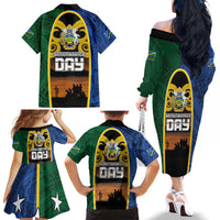 Solomon Islands Remembrance Day Family Matching Off The Shoulder Long Sleeve Dress and Hawaiian Shirt Lest We Forget and Polynesian Tattoo Pattern LT03 - Polynesian Pride
