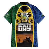 Solomon Islands Remembrance Day Family Matching Off The Shoulder Long Sleeve Dress and Hawaiian Shirt Lest We Forget and Polynesian Tattoo Pattern LT03 - Polynesian Pride
