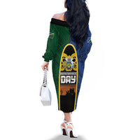 Solomon Islands Remembrance Day Family Matching Off The Shoulder Long Sleeve Dress and Hawaiian Shirt Lest We Forget and Polynesian Tattoo Pattern LT03 - Polynesian Pride