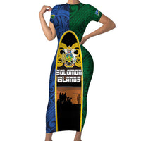 Solomon Islands Remembrance Day Family Matching Short Sleeve Bodycon Dress and Hawaiian Shirt Lest We Forget and Polynesian Tattoo Pattern LT03 Mom's Dress Black - Polynesian Pride
